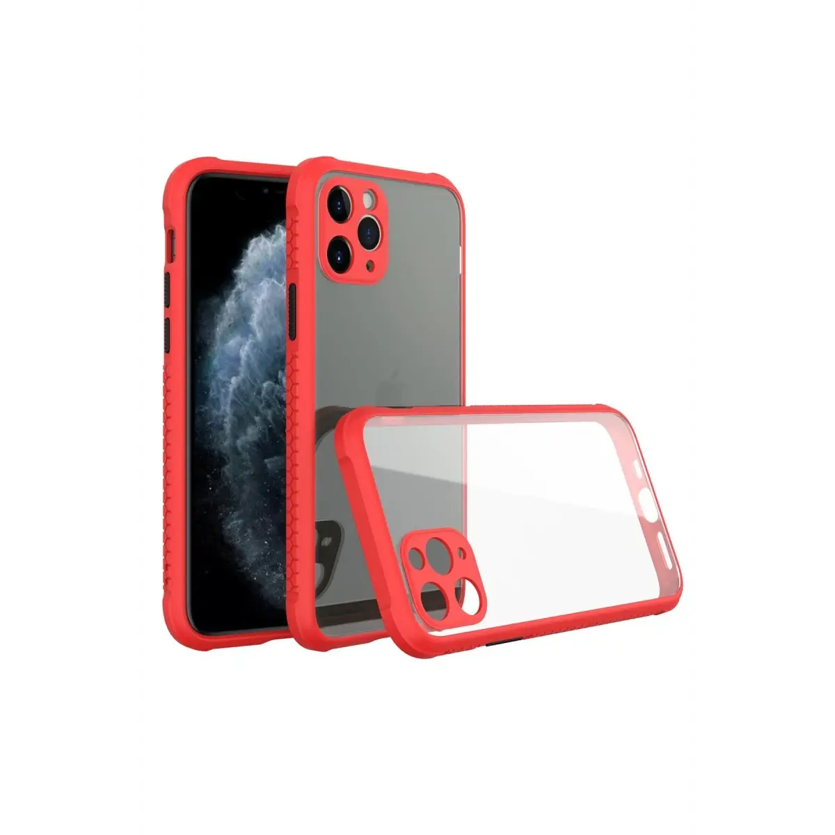 Apple iPhone 11 Pro Max Kılıf Miami Şeffaf Silikon - Kırmızı