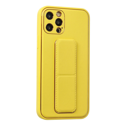 Apple İphone 12 Pro Kılıf Coco Deri Standlı Kapak - Sarı