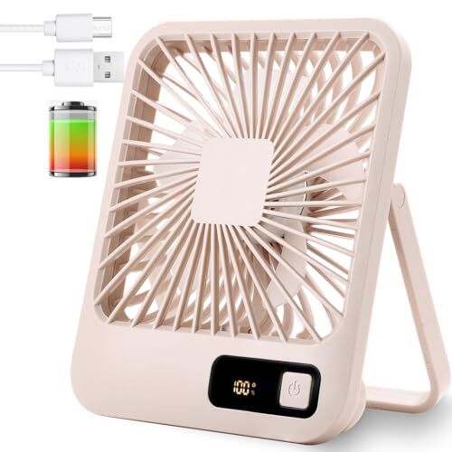 Küçük Masa Fanı, Kamp için 5 Hız Modu, Taşınabilir USB Şarj Edilebilir, 2000 mAh Pil ve LCD Ekranlı Eğilebilir Katlanabilir Kişisel Mini Fan, Güçlü Rüzgar, Ultra Sessiz, Ofis, Ev