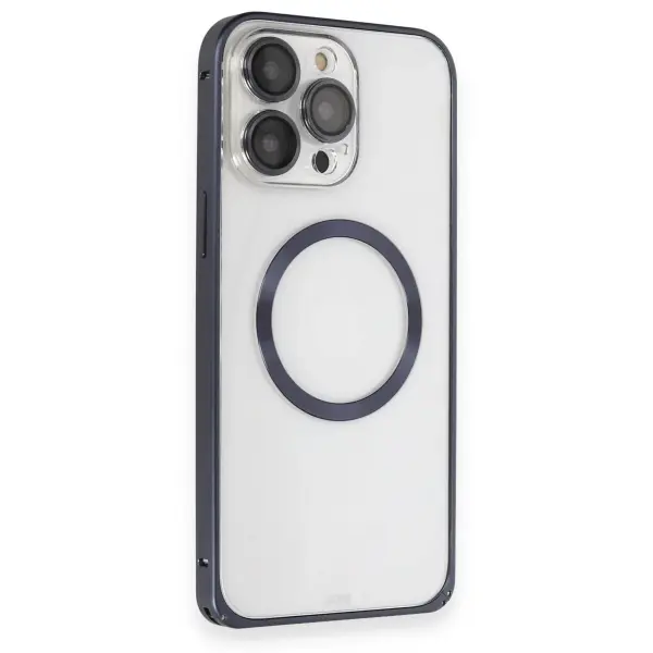 Joko Apple iPhone 15 Pro Max Kılıf Metal Bumper Magneticsafe Kapak - Lacivert