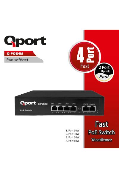Q-poe4m 4 Port 10/100 + 2 Port 10/100 Uplink PoE Switch