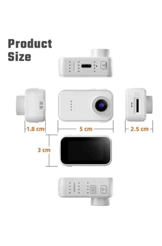 F2 2k 1080p Parmak Kamera 130° Geniş Açı Ips Ekranlı 25g Mini Taşınabilir Cep Kamerası Beyaz