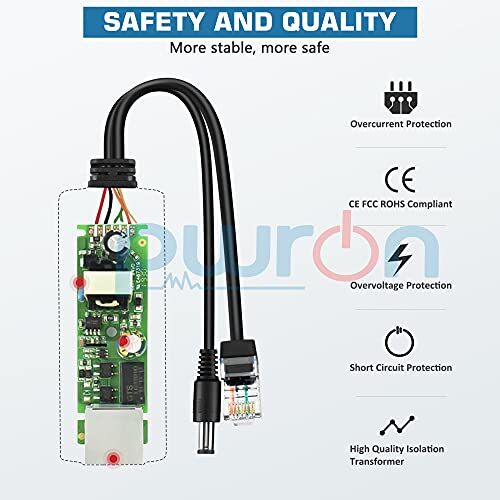 Aktif PoE Dağıtıcı Adaptör, 48 V ila 12 V, Ieee 802.3af Uyumlu, 10/100 Mbps'ye kadar 100 Mbps'ye kadar, Gözetleme Kamerası, Kablosuz Erişim Noktası ve VoIP Telefon için