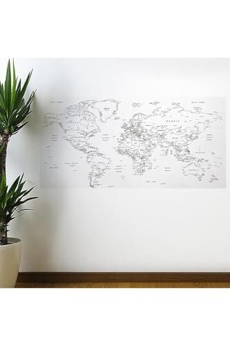 Yazılabilir Dünya Haritası Manyetik Duvar Stickerı 110 X 56 Cm