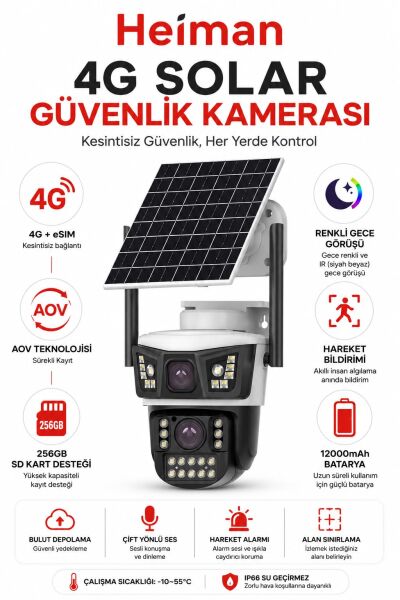 HM-850 2 Kameralı Solar Ptz 4G Sım Kartlı Kamera