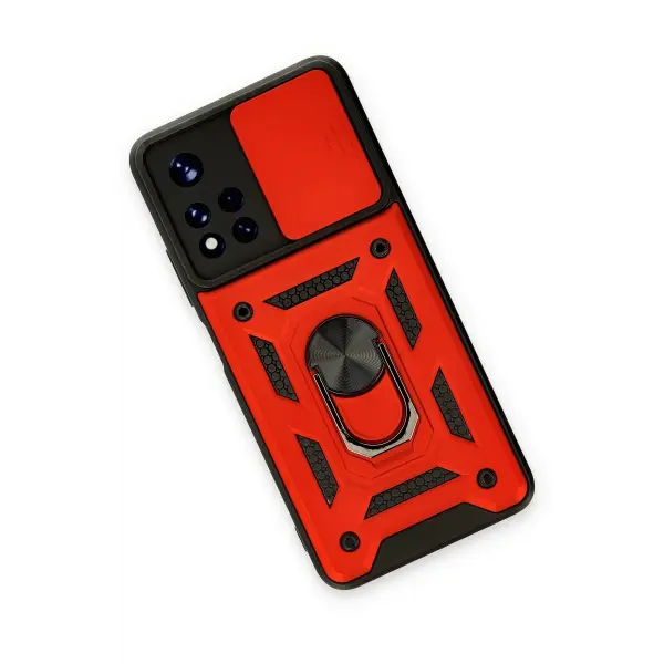 Xiaomi Redmi Note 11T Kılıf Pars Lens Yüzüklü Silikon - Kırmızı