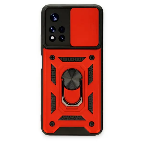 Xiaomi Redmi Note 11T Kılıf Pars Lens Yüzüklü Silikon - Kırmızı