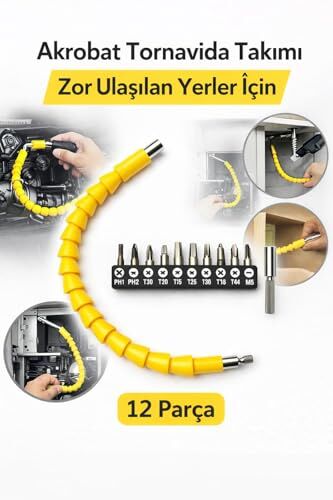 Esnek Tornavida Ucu Seti Dar Alanlar için Akrobat Tornavida Aparatı, 14 Parça, Torx Allen PH Bits ile Profesyonel Tamir ve Montaj Seti, Manyetik Tornavida Uzatma Ucu