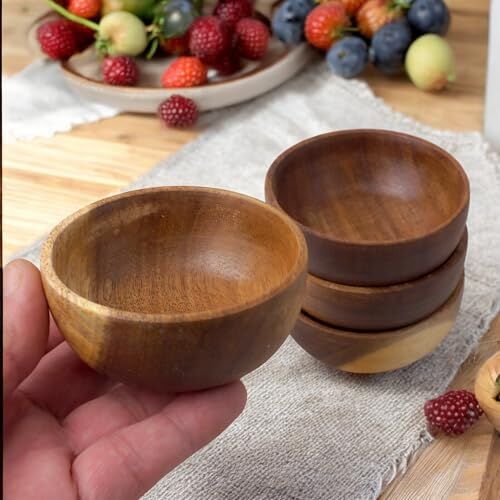 4'lü Yuvarlak Akasya Çerezlik ve Sunum Kasesi 8 cm - 4 cm