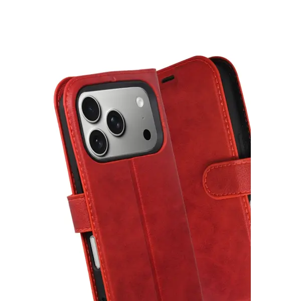Apple iPhone 17 Pro Trend S Plus Kapaklı Kılıf - Kırmızı
