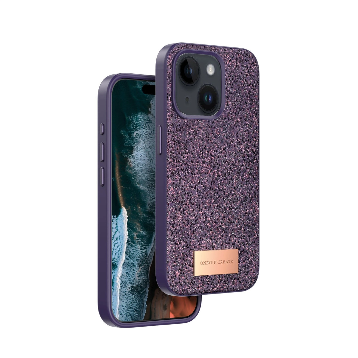 Onegif Apple İphone 14 Bright Simli Kapak - Derin Mor