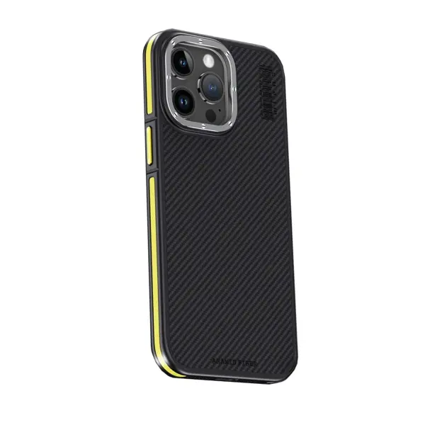 Joko Apple iPhone 15 Pro Kılıf Aramid 600D Kevlar Karbon Fiber Magsafe Kapak - Sarı