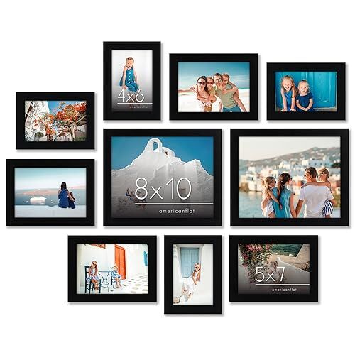 10 Parça Siyah Resim Çerçevesi Seti, 8x10,5x7 ve 4x6 Boyutları, Kırılmaya Dayanıklı Cam ve Asma Donanımı