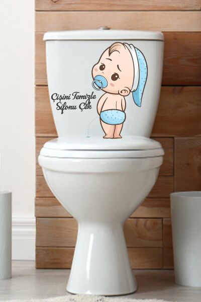 Temizle Sifonu Çek Temalı Klozet Banyo Stickerı