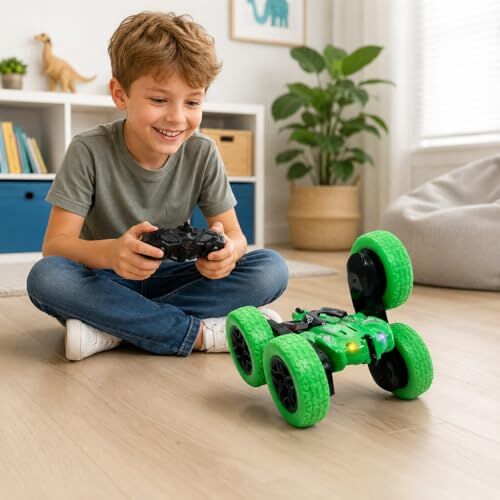 HG4-04 Mavi 2.4 GHz 4 Tekerli Akrobat RC Araba, Şarjlı, Işıklı, Çift Taraflı Sürüşlü