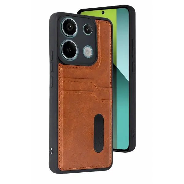 Xiaomi Redmi 15C 4G Sara Kartvizitli Deri Kılıf - Taba