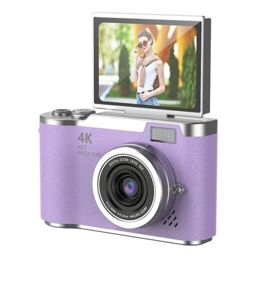 Kamera, 4K Dijital Retro Video 48MP 18X Zoom Flaşlı (32GB) Kart Dijital Vlog Fotoğraf Makinesi Türkçe Mor