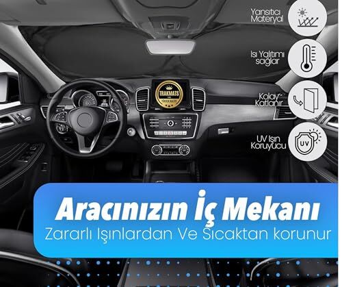 Dacia Dokker 2012-2021 ile Uyumlu Katlanabilir Milfonlu Oto Ön Cam Güneşliği, UV Koruma, 150x70 cm