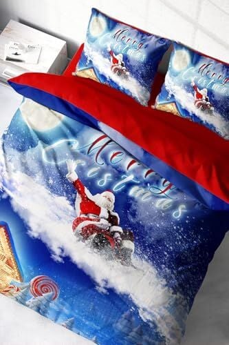 Yılbaşı Süsü Merry Christmas Çift Kişilik 3D Nevresim Takımı Pamuk Saten, monohome1429
