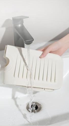 Krem Elastik Musluk Matı, Su Tutucu ve Kaydırmaz Tabanlı Mutfak Banyo Lavabo Organizeri