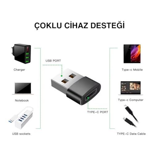 USB to Type-C Çevirici Adaptör, Tak-Çalıştır, Siyah