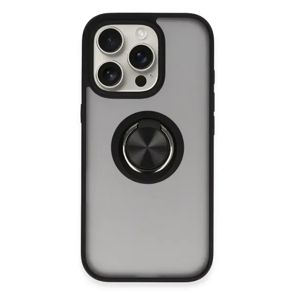 Apple iPhone 16 Pro Kılıf Montreal Yüzüklü Silikon Kapak - Siyah