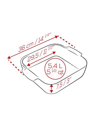 Seramik Kare Fırın Kabı 36 cm (saplar dahil) x 31 cm x 8,2 cm, Kapasite: 5,4 l, 10 yıl garanti, Fransa'da üretilmiştir, Safran sarısı