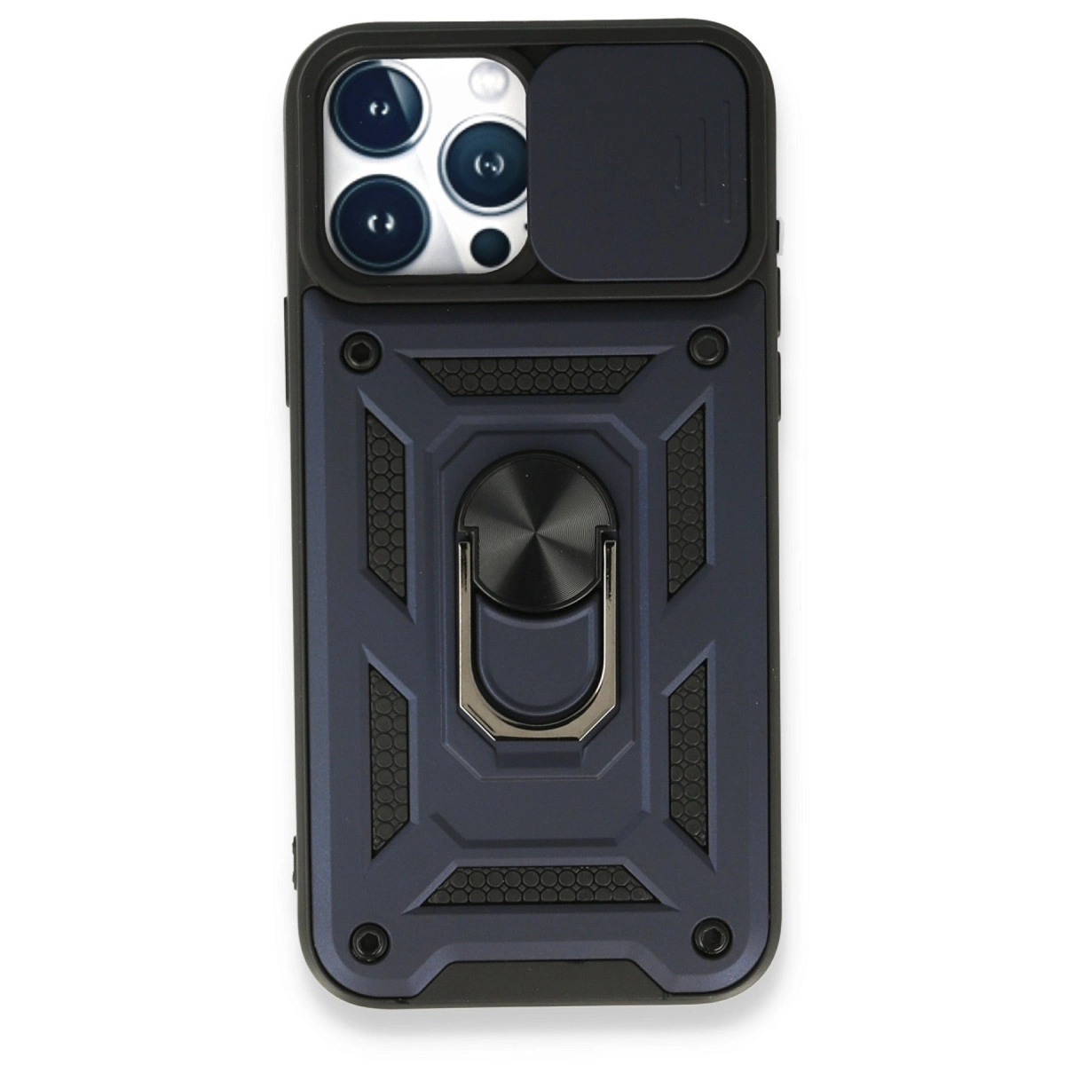 Apple İphone 15 Pro Max Kılıf Pars Lens Yüzüklü Silikon - Lacivert