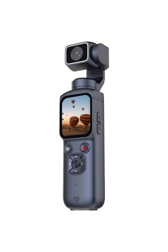 4K Ultra HD Pocket Kamera | Gimball Özellikli Vlog Kamerası; Aksiyon, Yüz Takibi, 330° Derece Ayarlanabilir Açı, Dokunmatik Ekran