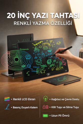 Vothoon 20 Inc Renkli Lcd Grafik Dijital Kalemli Çizim Tableti Yazı Tahta Not Yazma Eğitim Tableti Siyah