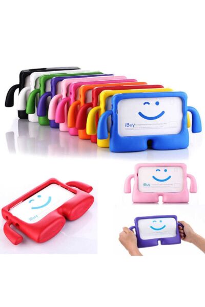 Galaxy Tab 4 T280 ile Uyumlu Standlı Tutamaçlı Kids Yumuşak Ibuy Silikon Tablet Kılıfı, Mavi