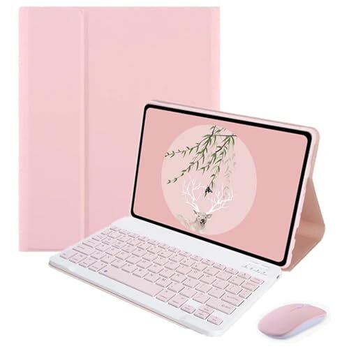 Samsung Galaxy Tab A8 SM-X200 10.5'' ile uyumlu Bluetooth Klavye ve Mouse + Standlı Kılıf - BKK6 Pembe