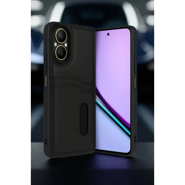 Realme 12 Lite Kılıf Sara Kartvizitli Deri Kılıf - Koyu Yeşil