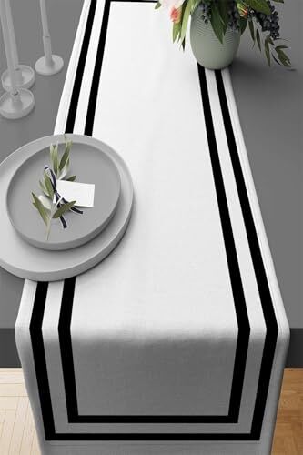 40X140 Cm Klasik Çerçeveli Tay Tüyü Dokuma Premium Leke Tutmaz Kumaş Masa Örtüsü Runner Rnr321