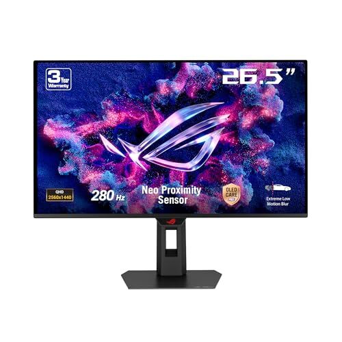 Rog Strıx XG27ACDMS 26.5 Qd-oled 2560x1440 0.03ms 280Hz 250cd DP Hdmı Usb-c Vesa 3YIL Elmb; Hdr 400 True Black, Pivot, Neo Yakınlık Sensörü, %99 Dcı-P3,10BİT, Usb-c PD15W Monitör