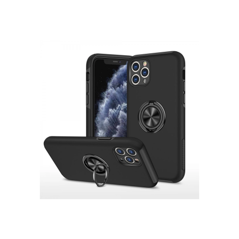 Apple İphone 11 Pro Max Kılıf Elit Yüzüklü Kapak - Siyah