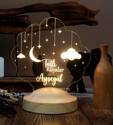 Ay ve Yıldız Tasarımlı LED Gece Lambası, Çocuk Odası Dekoru