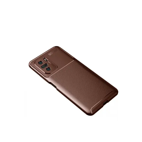 Xiaomi Poco F3 Kılıf Auto Focus Karbon Kapak - Kahverengi