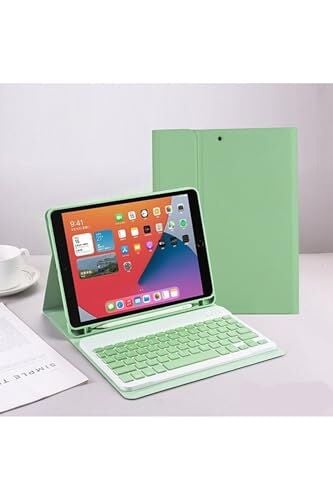 iPad Pro 4.nesil 11'' İnç (M2 Çipli) 2022 ile Uyumlu Bluetooth Türkçe Q Klavyeli Kılıf, Açık Yeşil