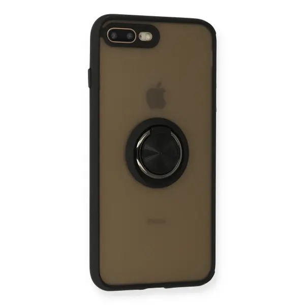 Apple iPhone 7 Plus Kılıf Montreal Yüzüklü Silikon Kapak - Siyah