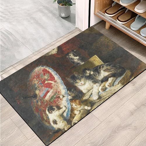 Sanat ve Kediler Desenli Kapı Önü Paspası, Ev, Ofis ve Dış Mekân Kullanımı, 45x65