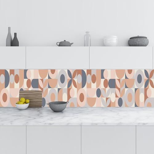 Mutfak Tezgah Arası, Folyosu Kahve Geometrik, Folyo Fayans Kaplama, Mozaik 60x200 CM