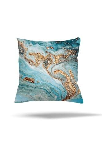 Geometrik Batik Desenli, Gizli Fermuarlı Turkuaz Yastık Kılıfı 45 x 45