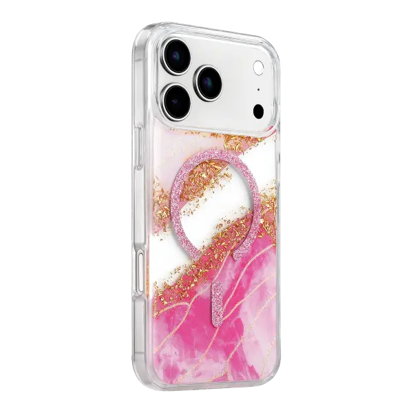 Onegif Apple iPhone 17 Pro/18 Pro Lotus Simli Magsafe Kapak - Pembe