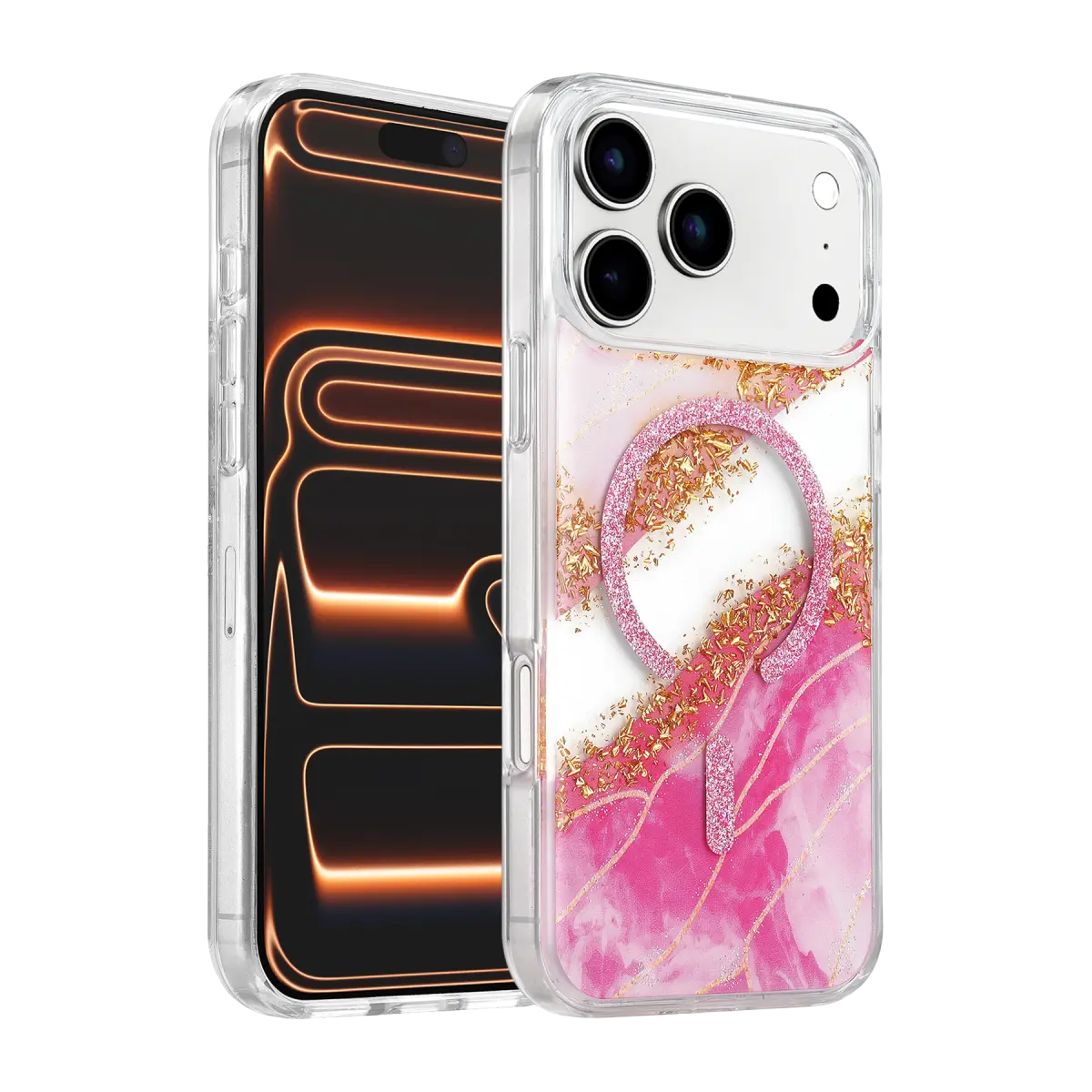 Onegif Apple iPhone 17 Pro/18 Pro Lotus Simli Magsafe Kapak - Pembe