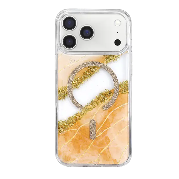 Onegif Apple iPhone 17 Pro/18 Pro Lotus Simli Magsafe Kapak - Turuncu