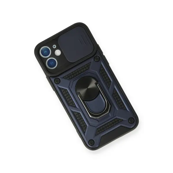 Apple iPhone 12 Mini Kılıf Pars Lens Yüzüklü Silikon - Lacivert