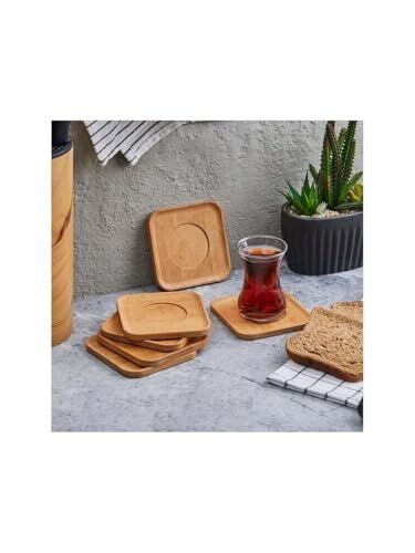 Kare Bambu Çay Bardağı Altlığı, 6 Adet