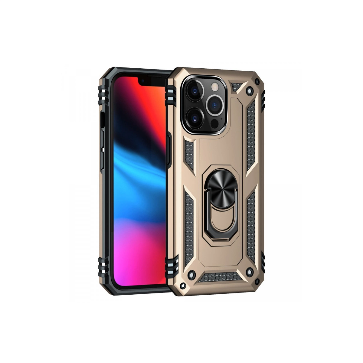 Apple İphone 13 Pro Kılıf Sofya Yüzüklü Silikon Kapak - Gold