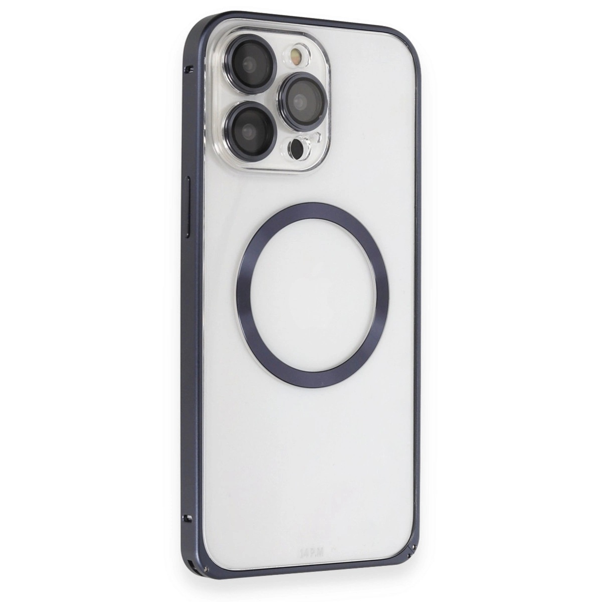 Joko Apple İphone 15 Pro Max Kılıf Metal Bumper Magneticsafe Kapak - Lacivert